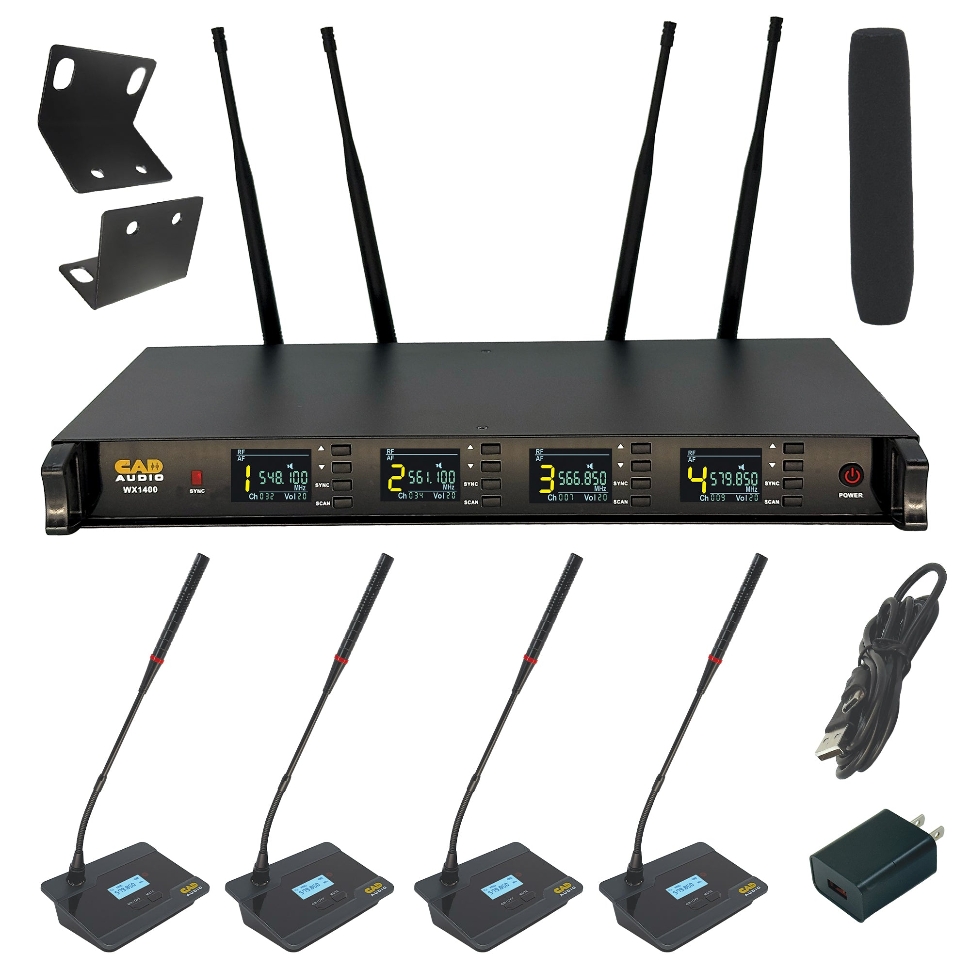 CAD WX1400GN 4 Channel Wireless Gooseneck Microphone System (550 to 590 MHz)