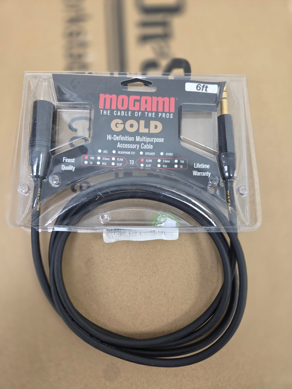 Mogami GOLD-TRSXLRM-06 Gold 1/4 TRS Male to XLR Male Balanced 6' Patch Cable - Used
